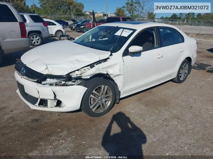 3VWDZ7AJ0BM321072 2011 Volkswagen Jetta 2.5L Se