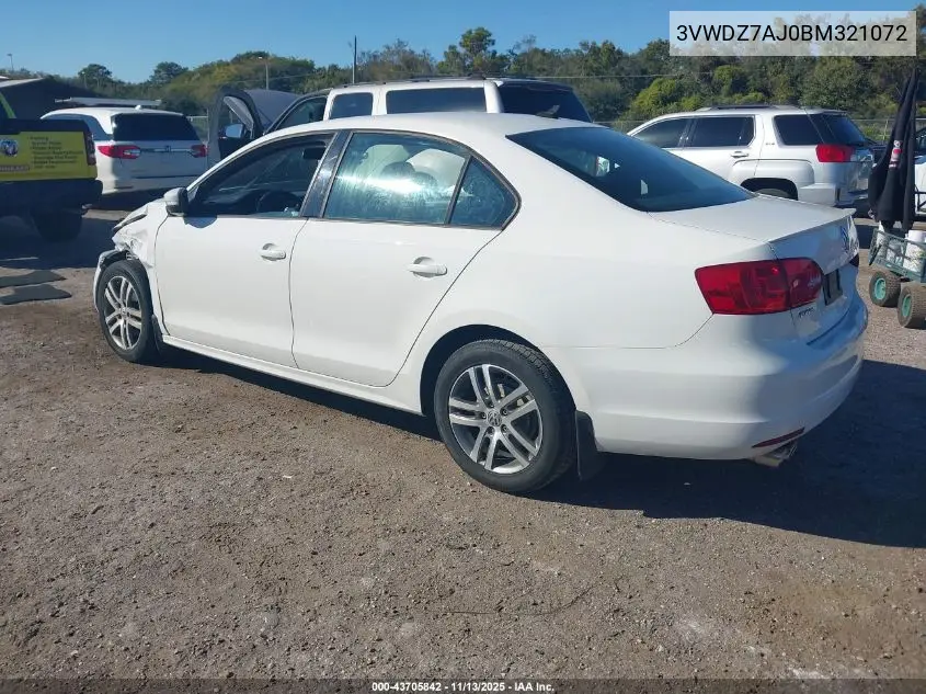 3VWDZ7AJ0BM321072 2011 Volkswagen Jetta 2.5L Se