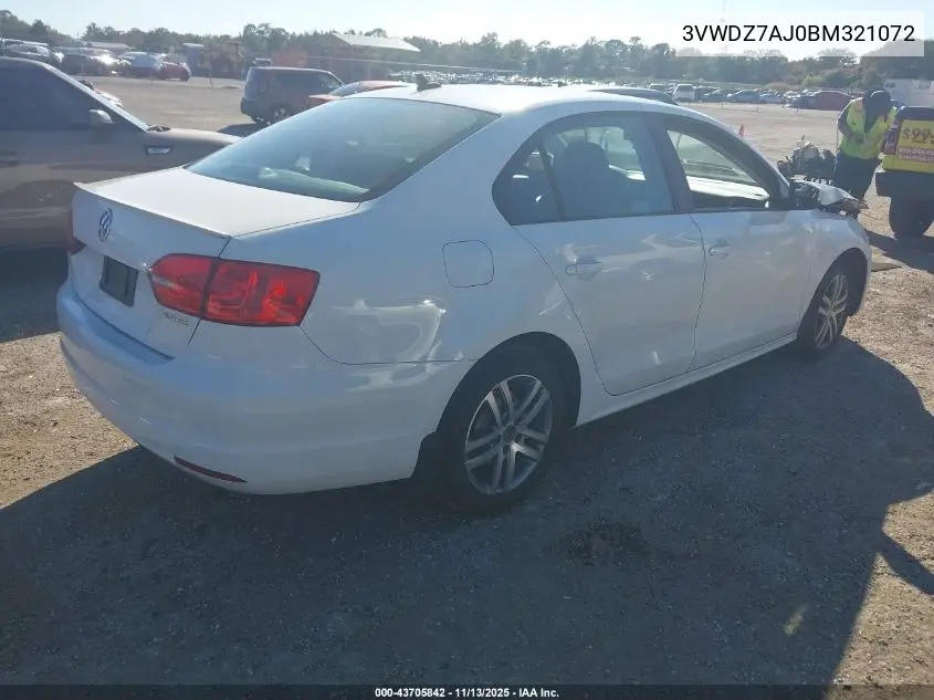 3VWDZ7AJ0BM321072 2011 Volkswagen Jetta 2.5L Se