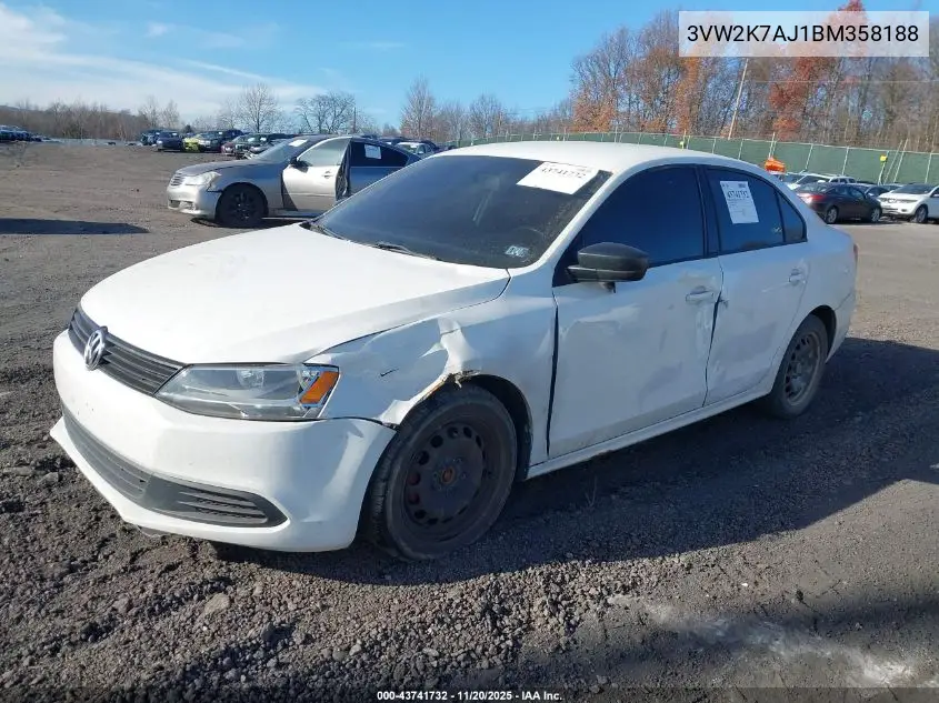 3VW2K7AJ1BM358188 2011 Volkswagen Jetta 2.0L S