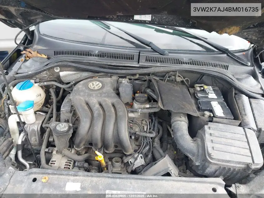 3VW2K7AJ4BM016735 2011 Volkswagen Jetta 2.0L S