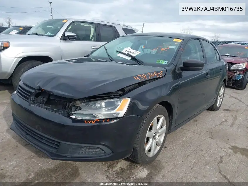 3VW2K7AJ4BM016735 2011 Volkswagen Jetta 2.0L S