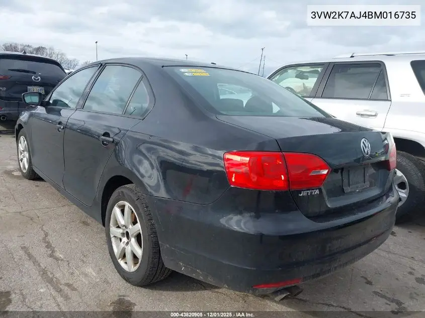 3VW2K7AJ4BM016735 2011 Volkswagen Jetta 2.0L S
