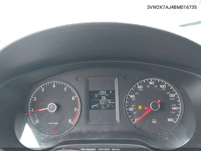 3VW2K7AJ4BM016735 2011 Volkswagen Jetta 2.0L S