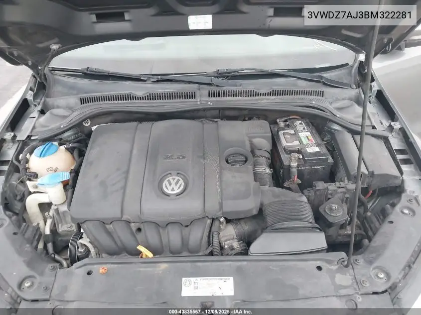 3VWDZ7AJ3BM322281 2011 Volkswagen Jetta 2.5L Se