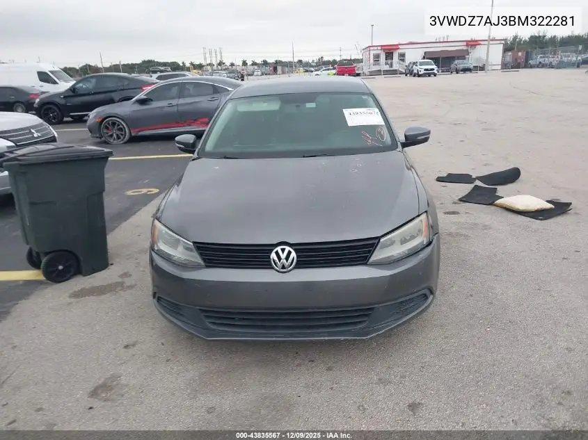 3VWDZ7AJ3BM322281 2011 Volkswagen Jetta 2.5L Se