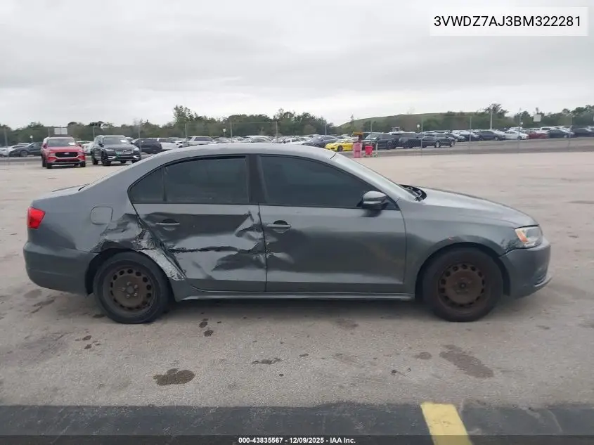 3VWDZ7AJ3BM322281 2011 Volkswagen Jetta 2.5L Se