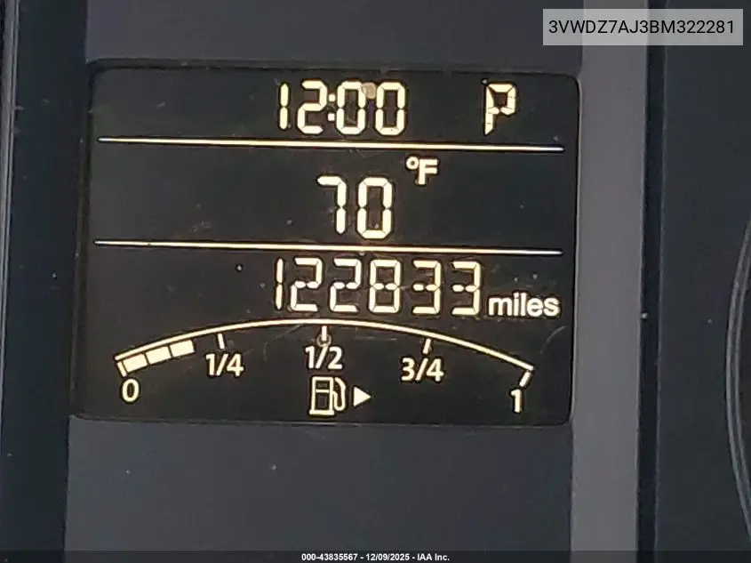 3VWDZ7AJ3BM322281 2011 Volkswagen Jetta 2.5L Se