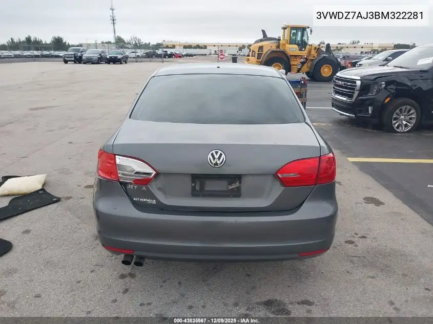 3VWDZ7AJ3BM322281 2011 Volkswagen Jetta 2.5L Se