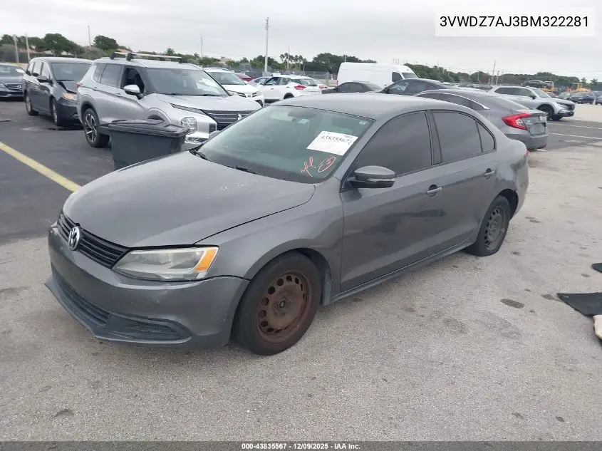 3VWDZ7AJ3BM322281 2011 Volkswagen Jetta 2.5L Se