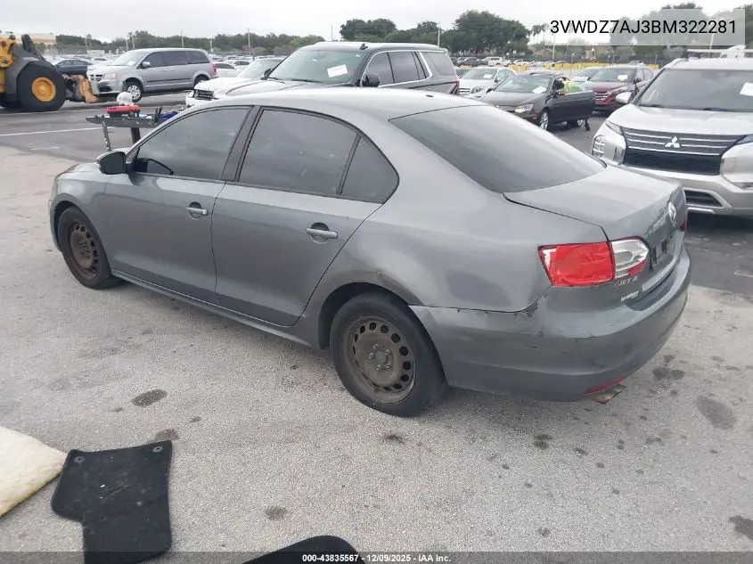 3VWDZ7AJ3BM322281 2011 Volkswagen Jetta 2.5L Se