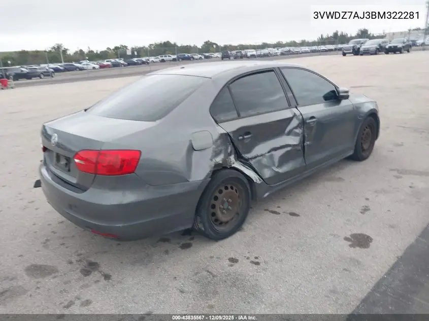 3VWDZ7AJ3BM322281 2011 Volkswagen Jetta 2.5L Se