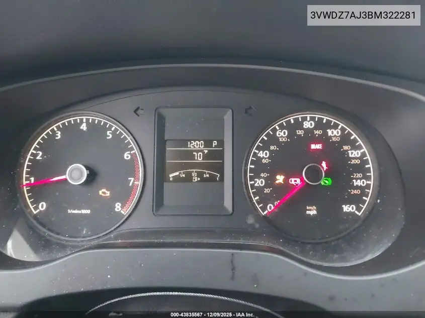 3VWDZ7AJ3BM322281 2011 Volkswagen Jetta 2.5L Se