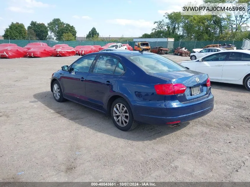 3VWDP7AJ0CM465986 2012 Volkswagen Jetta 2.5L Se