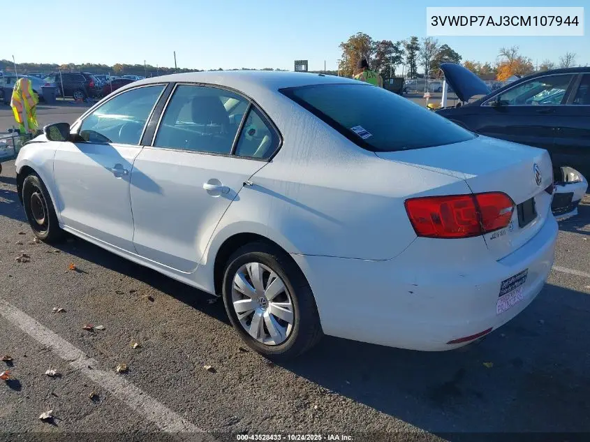 3VWDP7AJ3CM107944 2012 Volkswagen Jetta 2.5L Se