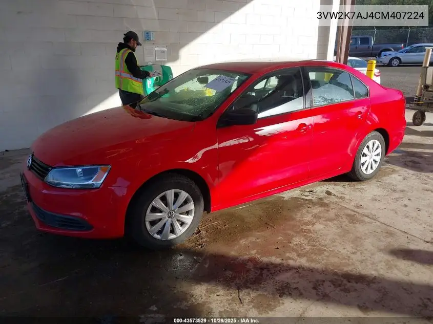 3VW2K7AJ4CM407224 2012 Volkswagen Jetta 2.0L S