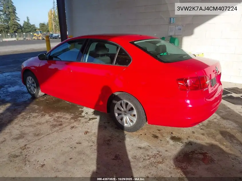 3VW2K7AJ4CM407224 2012 Volkswagen Jetta 2.0L S