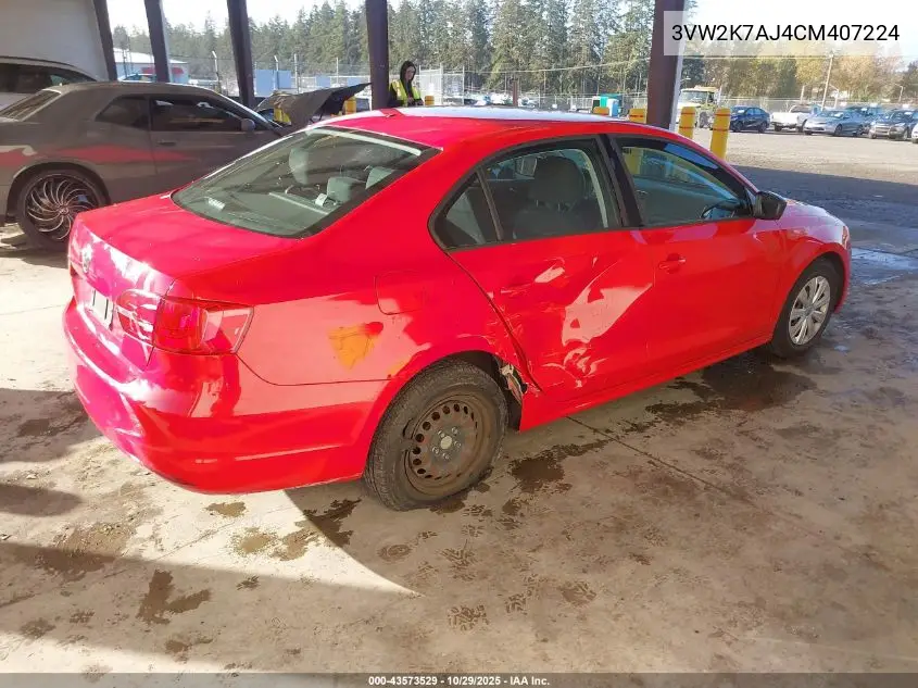 3VW2K7AJ4CM407224 2012 Volkswagen Jetta 2.0L S