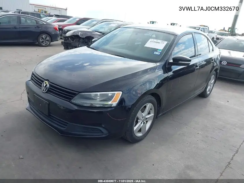 3VWLL7AJ0CM332670 2012 Volkswagen Jetta 2.0L Tdi
