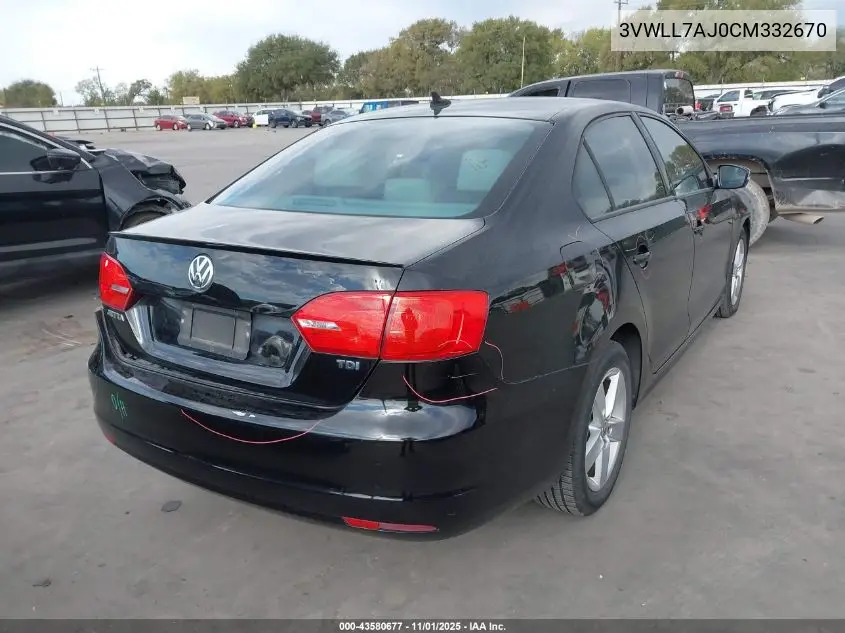 3VWLL7AJ0CM332670 2012 Volkswagen Jetta 2.0L Tdi