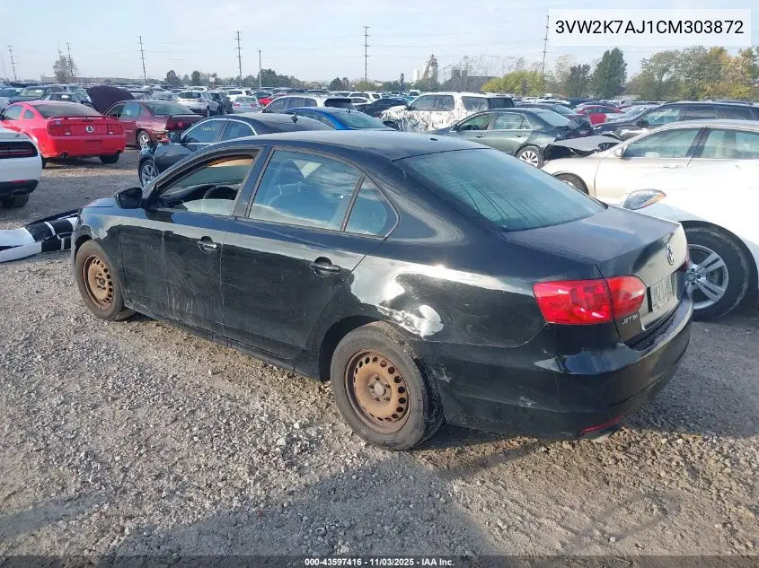 3VW2K7AJ1CM303872 2012 Volkswagen Jetta 2.0L S