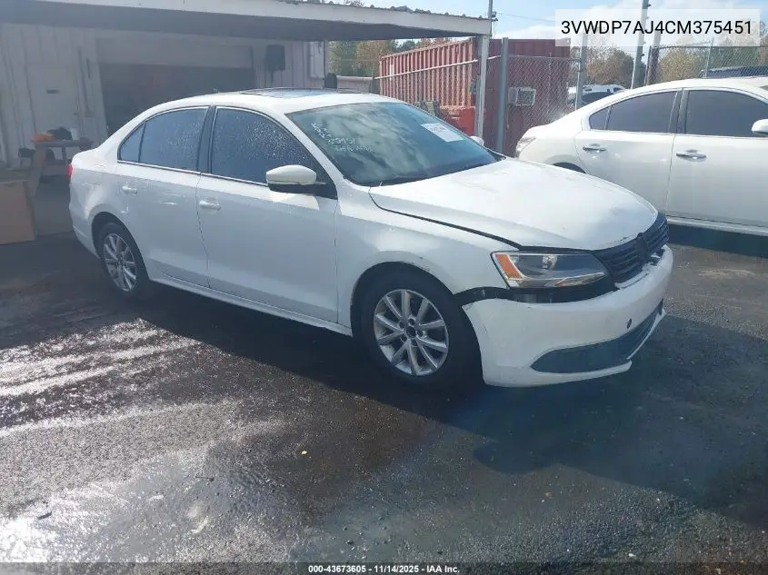 3VWDP7AJ4CM375451 2012 Volkswagen Jetta 2.5L Se