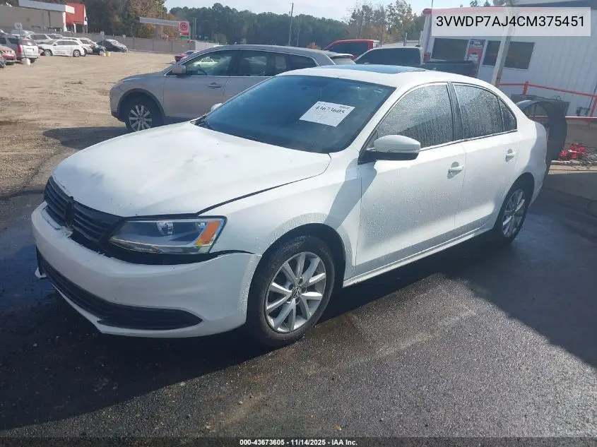 3VWDP7AJ4CM375451 2012 Volkswagen Jetta 2.5L Se