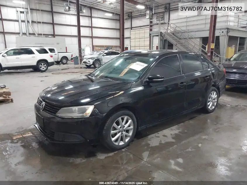 3VWDP7AJ7CM316782 2012 Volkswagen Jetta 2.5L Se