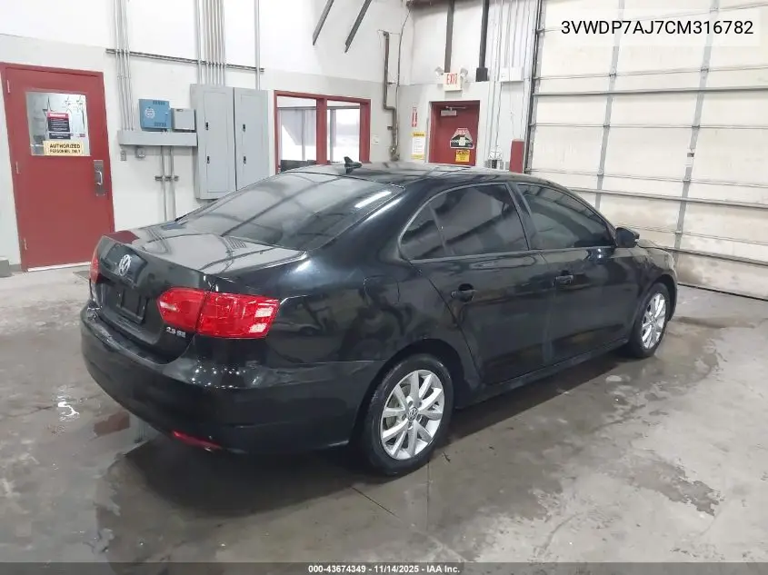 3VWDP7AJ7CM316782 2012 Volkswagen Jetta 2.5L Se