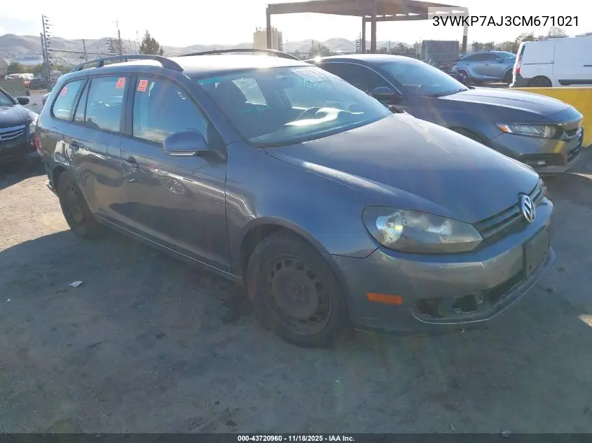 3VWKP7AJ3CM671021 2012 Volkswagen Jetta Sportwagen 2.5L S