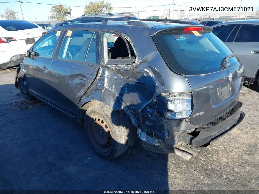 3VWKP7AJ3CM671021 2012 Volkswagen Jetta Sportwagen 2.5L S