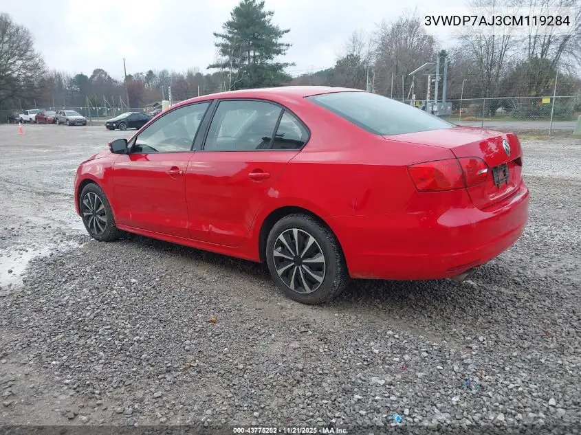 3VWDP7AJ3CM119284 2012 Volkswagen Jetta 2.5L Se
