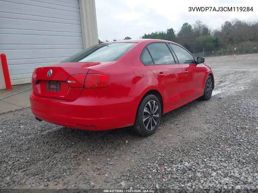 3VWDP7AJ3CM119284 2012 Volkswagen Jetta 2.5L Se
