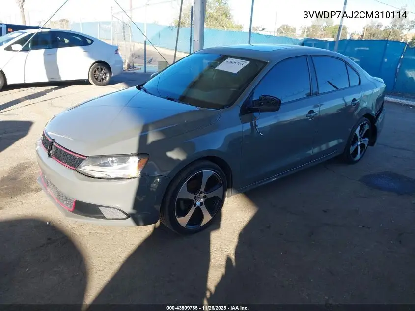 3VWDP7AJ2CM310114 2012 Volkswagen Jetta 2.5L Se