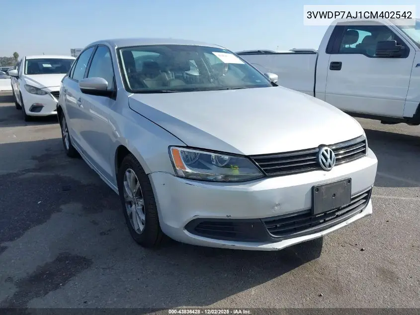 3VWDP7AJ1CM402542 2012 Volkswagen Jetta 2.5L Se