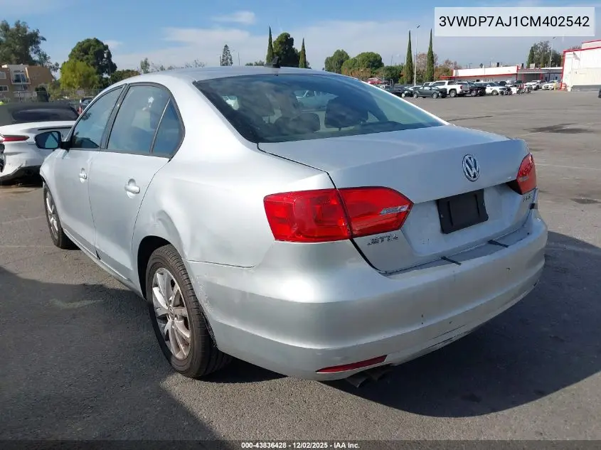 3VWDP7AJ1CM402542 2012 Volkswagen Jetta 2.5L Se