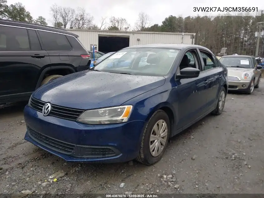 3VW2K7AJ9CM356691 2012 Volkswagen Jetta 2.0L S