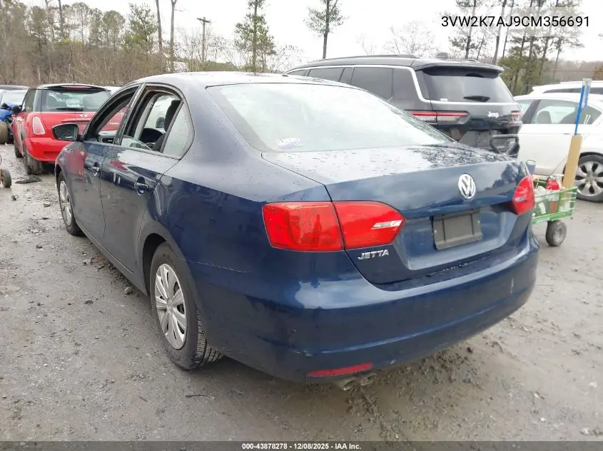 3VW2K7AJ9CM356691 2012 Volkswagen Jetta 2.0L S