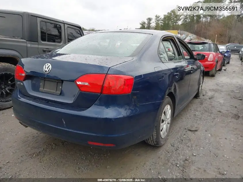 3VW2K7AJ9CM356691 2012 Volkswagen Jetta 2.0L S
