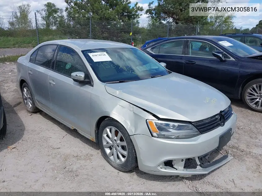 3VWBP7AJXCM305816 2012 Volkswagen Jetta 2.5L Se