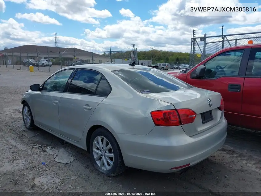3VWBP7AJXCM305816 2012 Volkswagen Jetta 2.5L Se