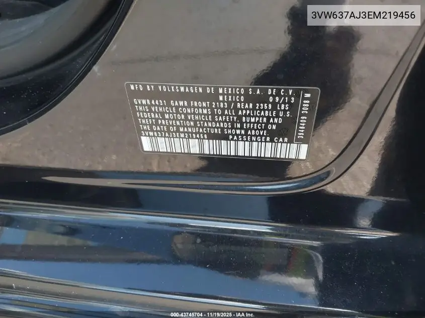 3VW637AJ3EM219456 2014 Volkswagen Jetta Hybrid Sel