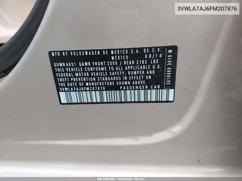 3VWLA7AJ6FM207876 2015 Volkswagen Jetta 2.0L Tdi Se