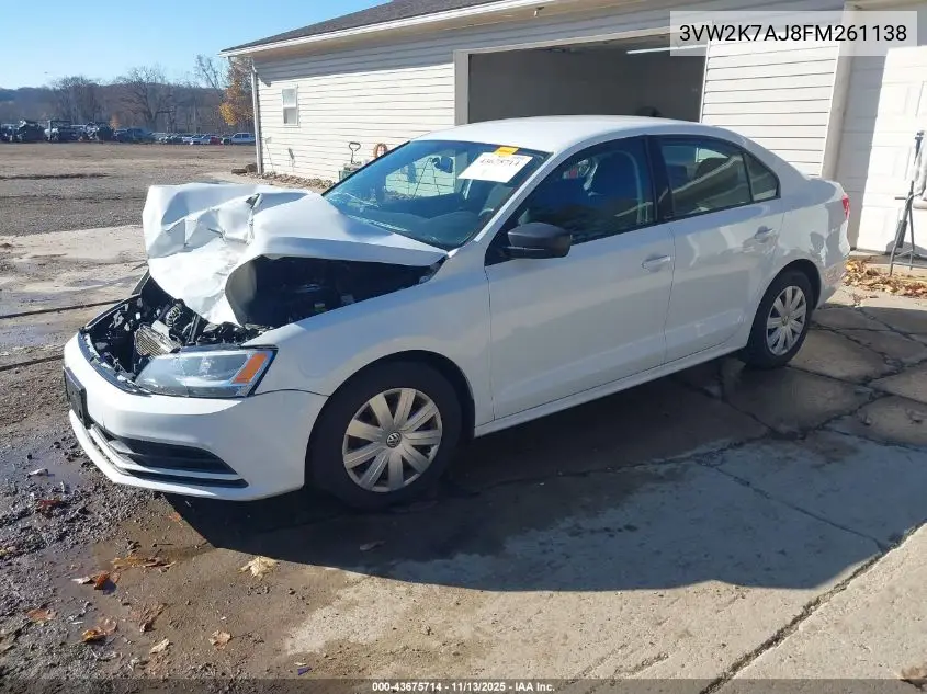 3VW2K7AJ8FM261138 2015 Volkswagen Jetta 2.0L S