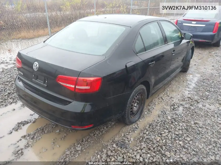 3VW2K7AJ9FM310136 2015 Volkswagen Jetta 2.0L S