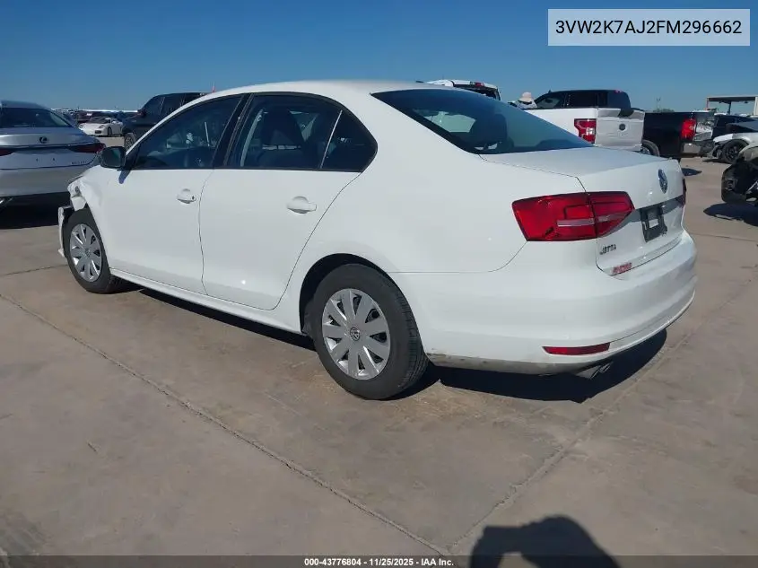 3VW2K7AJ2FM296662 2015 Volkswagen Jetta 2.0L S