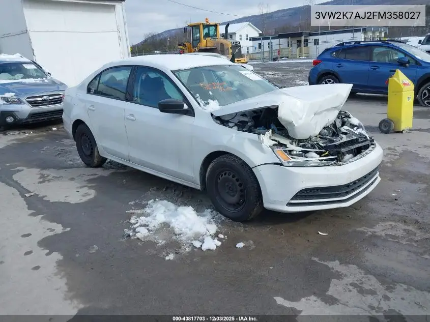 3VW2K7AJ2FM358027 2015 Volkswagen Jetta 2.0L S