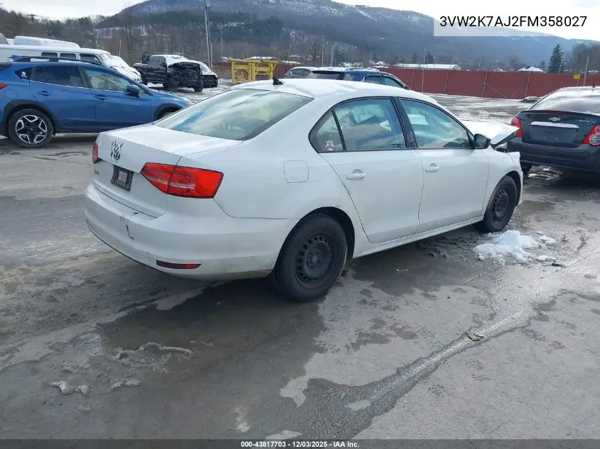 3VW2K7AJ2FM358027 2015 Volkswagen Jetta 2.0L S