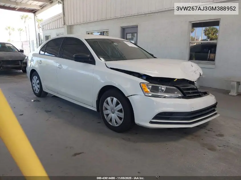 3VW267AJ3GM388952 2016 Volkswagen Jetta 1.4T S