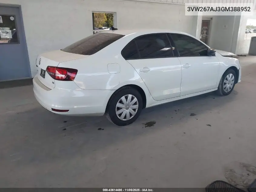 3VW267AJ3GM388952 2016 Volkswagen Jetta 1.4T S